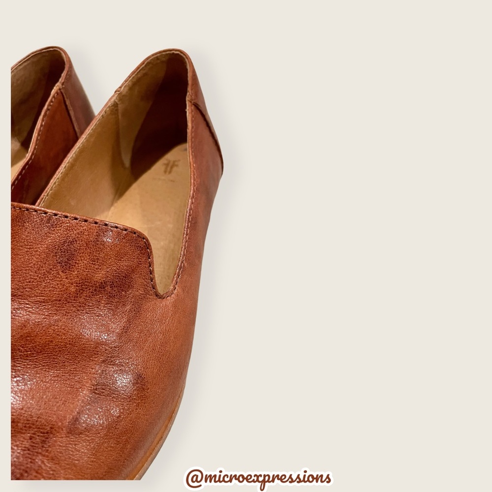 Frye Kenzie Venetian Cognac Leather Work Casual Everyday Pointy Wood Flat Loafer - Picture 9 of 11